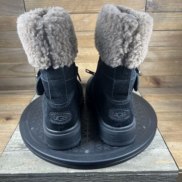 UGG Womens Sz 5 Harrison Cuff Waterproof Boots Black Suede Buckle 1120773 - Picture 4 of 10